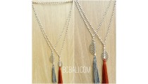 single strand beads necklace tassels leaves bronze silver 